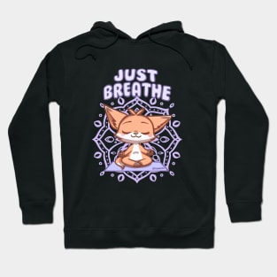 Cute Fox Just Breathe Meditating Lotus pose Hoodie